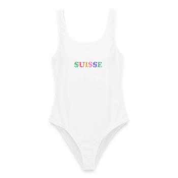 SWITZERLAND. COUNTRY - Women's Swimsuit - white - Front - AI Model Female 172 dark (172cm)