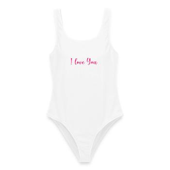 VALENTINSTAG. Junggesellinnenabschied. ICH LIEBE DICH. ICH LIEBE DICH. LIEBE - Frauen Badeanzug - Weiß - Vorne - AI Model Female 172 dark (172cm)