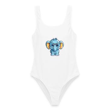 Elefant mit Brille Cartoon Kawaii Illustration - Frauen Badeanzug - Weiß - Vorne - AI Model Female 172 dark (172cm)