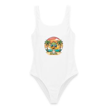 Strauß lustige Cartoon Sommer Strand Sonnenbrille - Frauen Badeanzug - Weiß - Vorne - AI Model Female 172 dark (172cm)