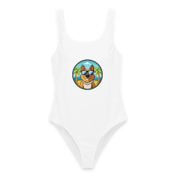 Karst Schäferhund Hunderasse Cartoon Sonnenbrille Strand - Frauen Badeanzug - Weiß - Vorne - AI Model Female 172 dark (172cm)