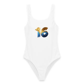 NR. 16 NUMMER 16 COOL 16. GEBURTSTAG - Frauen Badeanzug - Weiß - Vorne - AI Model Female 172 dark (172cm)