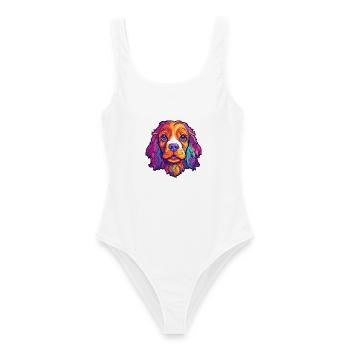 Cavalier Hunderasse Cartoon Kawaii Illustration - Frauen Badeanzug - Weiß - Vorne - AI Model Female 172 dark (172cm)