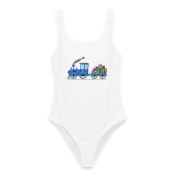 Children's train train with trailer in blue - Women's Swimsuit - white - Front - AI Model Female 172 dark (172cm)