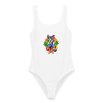 Lustige Wolf Cartoon Sommer Strand Sonnenbrille Gitarre - Frauen Badeanzug - Weiß - Vorne - AI Model Female 172 dark (172cm)