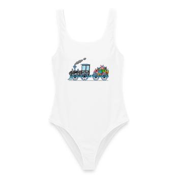 Children's train railway with trailer - Women's Swimsuit - white - Front - AI Model Female 172 dark (172cm)