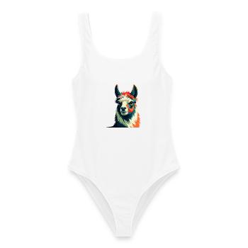 Lama Zeichentrickfigur Buntes Haustier Tier - Frauen Badeanzug - Weiß - Vorne - AI Model Female 172 dark (172cm)