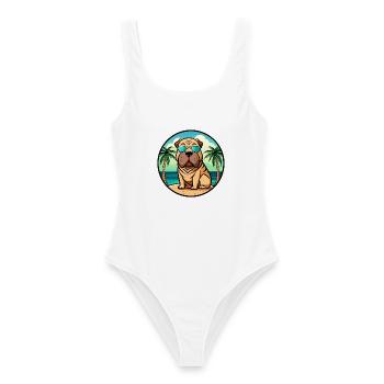 Chinesischer Shar Pei Hund Rasse Cartoon Sonnenbrille Strand - Frauen Badeanzug - Weiß - Vorne - AI Model Female 172 dark (172cm)