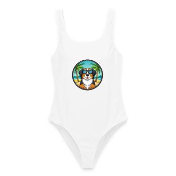 Greater Swiss Mountain Dog Breed Cartoon Beach - Women's Swimsuit - white - Front - AI Model Female 172 dark (172cm)