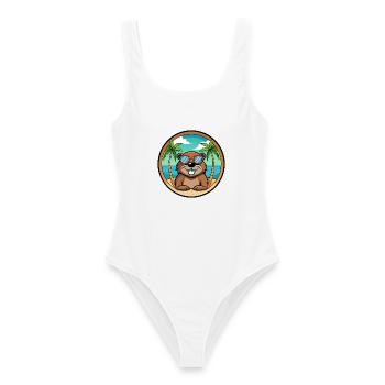 Biber Lustige Cartoon Sommer Strand Sonnenbrille Cool - Frauen Badeanzug - Weiß - Vorne - AI Model Female 172 dark (172cm)