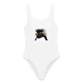 Pinguin mit Haare Felsenpinguin - Frauen Badeanzug - Weiß - Vorne - AI Model Female 172 dark (172cm)