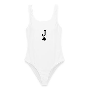 Poker Spielkarte - Pik Bube / Joker - Frauen Badeanzug - Weiß - Vorne - AI Model Female 172 dark (172cm)