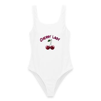 Cherry Lady - Kirschen im Rockabilly Stil - Frauen Badeanzug - Weiß - Vorne - AI Model Female 172 dark (172cm)