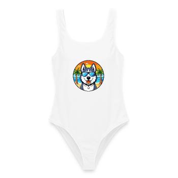 Siberian Husky Hunderasse Cartoon Sonnenbrille Strand - Frauen Badeanzug - Weiß - Vorne - AI Model Female 172 dark (172cm)