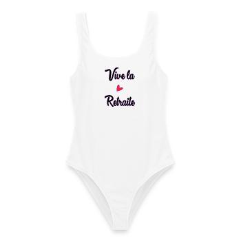 RETIREMENT. RETIREMENT. RETIRED. HAPPY RETIREMENT - Women's Swimsuit - white - Front - AI Model Female 172 dark (172cm)