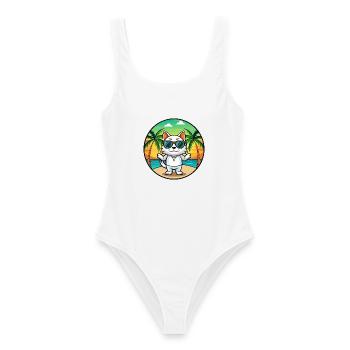 Japanese Bobtail Cat Breed Cartoon Sunglass Beach - Women's Swimsuit - white - Front - AI Model Female 172 dark (172cm)
