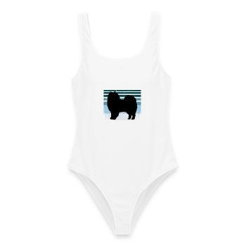 Amerikanischer Eskimo Hund Liebe Silhouette Vintage Sonnenuntergang - Frauen Badeanzug - Weiß - Vorne - AI Model Female 172 dark (172cm)