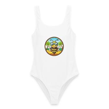 Biene Lustige Cartoon Sommer Strand Sonnenbrille Aufkleber - Frauen Badeanzug - Weiß - Vorne - AI Model Female 172 dark (172cm)