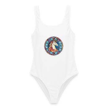 Einhorn bunte Aquarell-Tier-Illustration - Frauen Badeanzug - Weiß - Vorne - AI Model Female 172 dark (172cm)