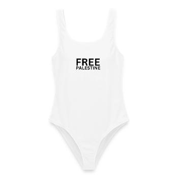 FREE PALESTINE | Gaza - Frauen Badeanzug - Weiß - Vorne - AI Model Female 172 dark (172cm)