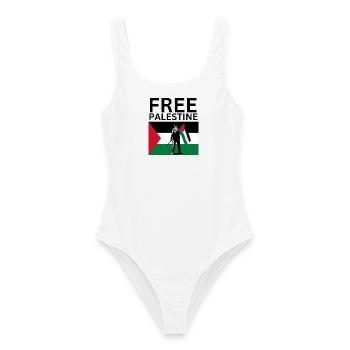 Free palestine | Guy with palestine flag - Frauen Badeanzug - Weiß - Vorne - AI Model Female 172 dark (172cm)