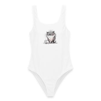 Mürrische Katze Kaffeepause - Lustige Tiermotiv - Frauen Badeanzug - Weiß - Vorne - AI Model Female 172 dark (172cm)
