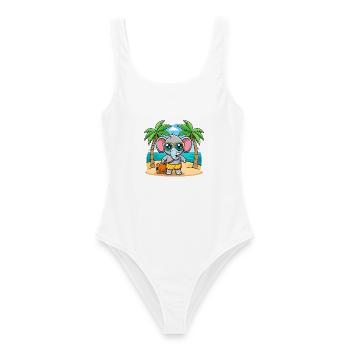 Elefant Lustige Cartoon Sommer Strand Sonnenbrille - Frauen Badeanzug - Weiß - Vorne - AI Model Female 172 dark (172cm)