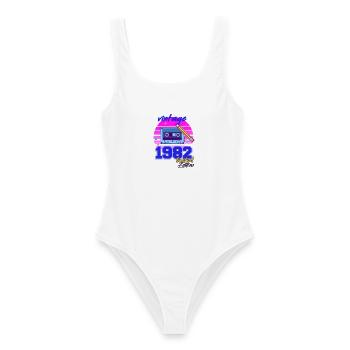 Vintage 40th Birthday 40 Years 1982 Pop Cassette - Women's Swimsuit - white - Front - AI Model Female 172 dark (172cm)