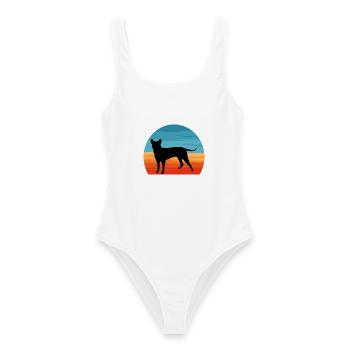 Blau Paul Terrier Hund Liebe Silhouette Retro Sonnenuntergang - Frauen Badeanzug - Weiß - Vorne - AI Model Female 172 dark (172cm)
