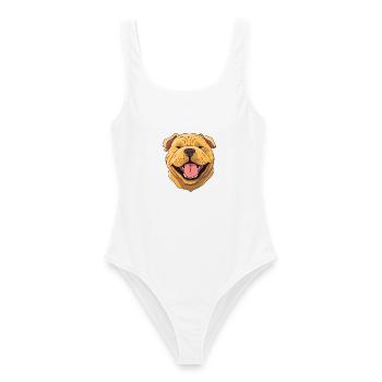 Chinesische Shar Pei Hunderasse Aquarell Karikatur Kawa - Frauen Badeanzug - Weiß - Vorne - AI Model Female 172 dark (172cm)