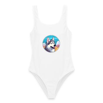 Nördliche Inuit Hunderasse Cartoon Kawaii Aquarell - Frauen Badeanzug - Weiß - Vorne - AI Model Female 172 dark (172cm)