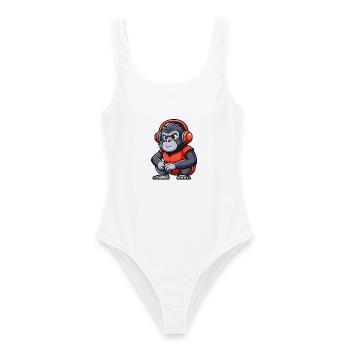 Gorilla Funny Cartoon Character Headphone Music - Women's Swimsuit - white - Front - AI Model Female 172 dark (172cm)