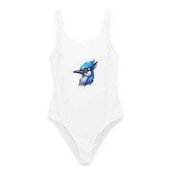 Blauer Eichelhäher Buntes Aquarell Cartoon Kawaii Tier - Frauen Badeanzug - Weiß - Vorne - AI Model Female 172 dark (172cm)