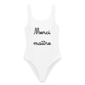 MASTER. THANK YOU. THANK YOU MASTER - Women's Swimsuit - white - Front - AI Model Female 172 dark (172cm)