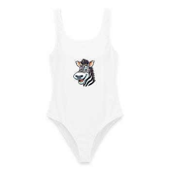 Zebra-Cartoon-Kawaii-Aquarellillustration - Frauen Badeanzug - Weiß - Vorne - AI Model Female 172 dark (172cm)