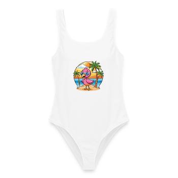 Flamingo Lustige Cartoon Sommer Strand Sonnenbrille - Frauen Badeanzug - Weiß - Vorne - AI Model Female 172 dark (172cm)