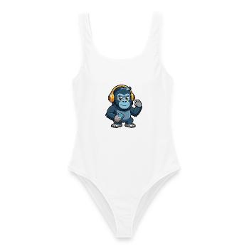 Gorille Funny Cartoon Character Musique de casque - Maillot de bain femme - blanc - Devant - AI Model Female 172 dark (172cm)