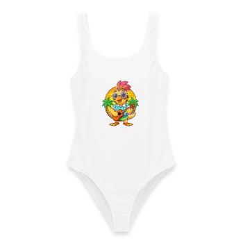 Funny Quail Cartoon Summer Beach Sunglasses Guitar - Women's Swimsuit - white - Front - AI Model Female 172 dark (172cm)
