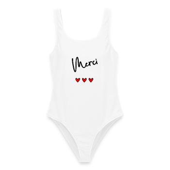 THANK YOU. MISTRESS. MASTER. THANK YOU MISTRESS - Women's Swimsuit - white - Front - AI Model Female 172 dark (172cm)