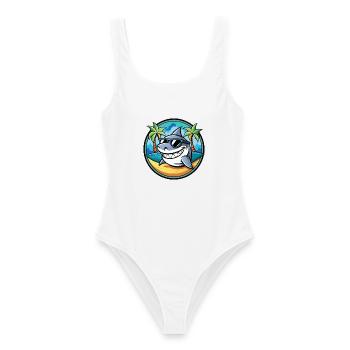 Hai Lustige Cartoon Sommer Strand Sonnenbrille Cool - Frauen Badeanzug - Weiß - Vorne - AI Model Female 172 dark (172cm)