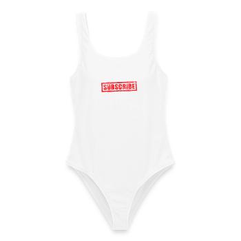 subscribe grunge stamp - Women's Swimsuit - white - Front - AI Model Female 172 dark (172cm)