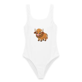 Büffel Niedliche Maskottchen Zeichentrickfigur Kawaii - Frauen Badeanzug - Weiß - Vorne - AI Model Female 172 dark (172cm)