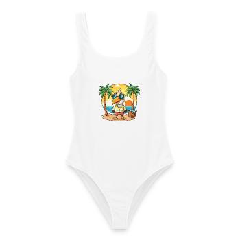 Pelikan Lustige Cartoon Sommer Strand Sonnenbrille - Frauen Badeanzug - Weiß - Vorne - AI Model Female 172 dark (172cm)