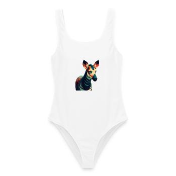 Okapi Zeichentrickfigur Buntes Haustier Tier - Frauen Badeanzug - Weiß - Vorne - AI Model Female 172 dark (172cm)