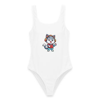 Chat Drôle Dessin Animé Personnage Casque Musique - Maillot de bain femme - blanc - Devant - AI Model Female 172 dark (172cm)