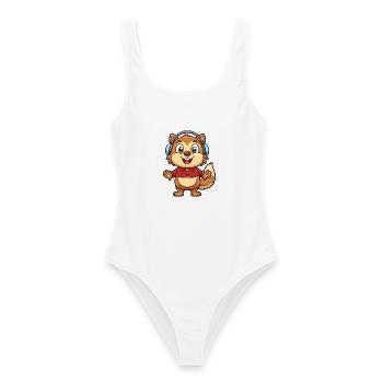 marmotte drôle dessin animé personnage casque musique - Maillot de bain femme - blanc - Devant - AI Model Female 172 dark (172cm)