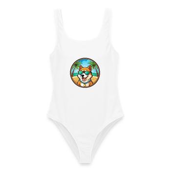 Shikoku Dog Breed Cartoon Sunglasses Beach - Women's Swimsuit - white - Front - AI Model Female 172 dark (172cm)