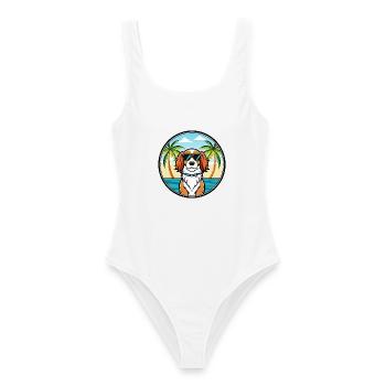 Welsh Springer Spaniel Hunderasse Cartoon Beach - Frauen Badeanzug - Weiß - Vorne - AI Model Female 172 dark (172cm)