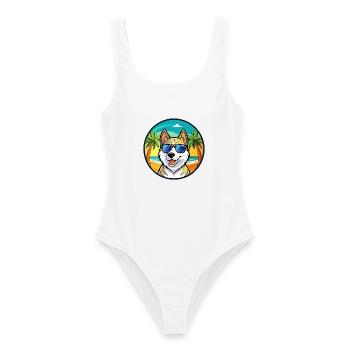 Russisch Europäischer Laika Hund Rasse Cartoon Strand - Frauen Badeanzug - Weiß - Vorne - AI Model Female 172 dark (172cm)