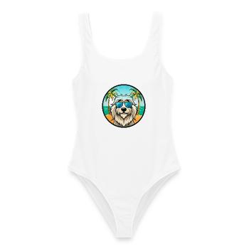 Pyrenäenschäferhund Hunderasse Cartoon Sonnenbrille Strand - Frauen Badeanzug - Weiß - Vorne - AI Model Female 172 dark (172cm)